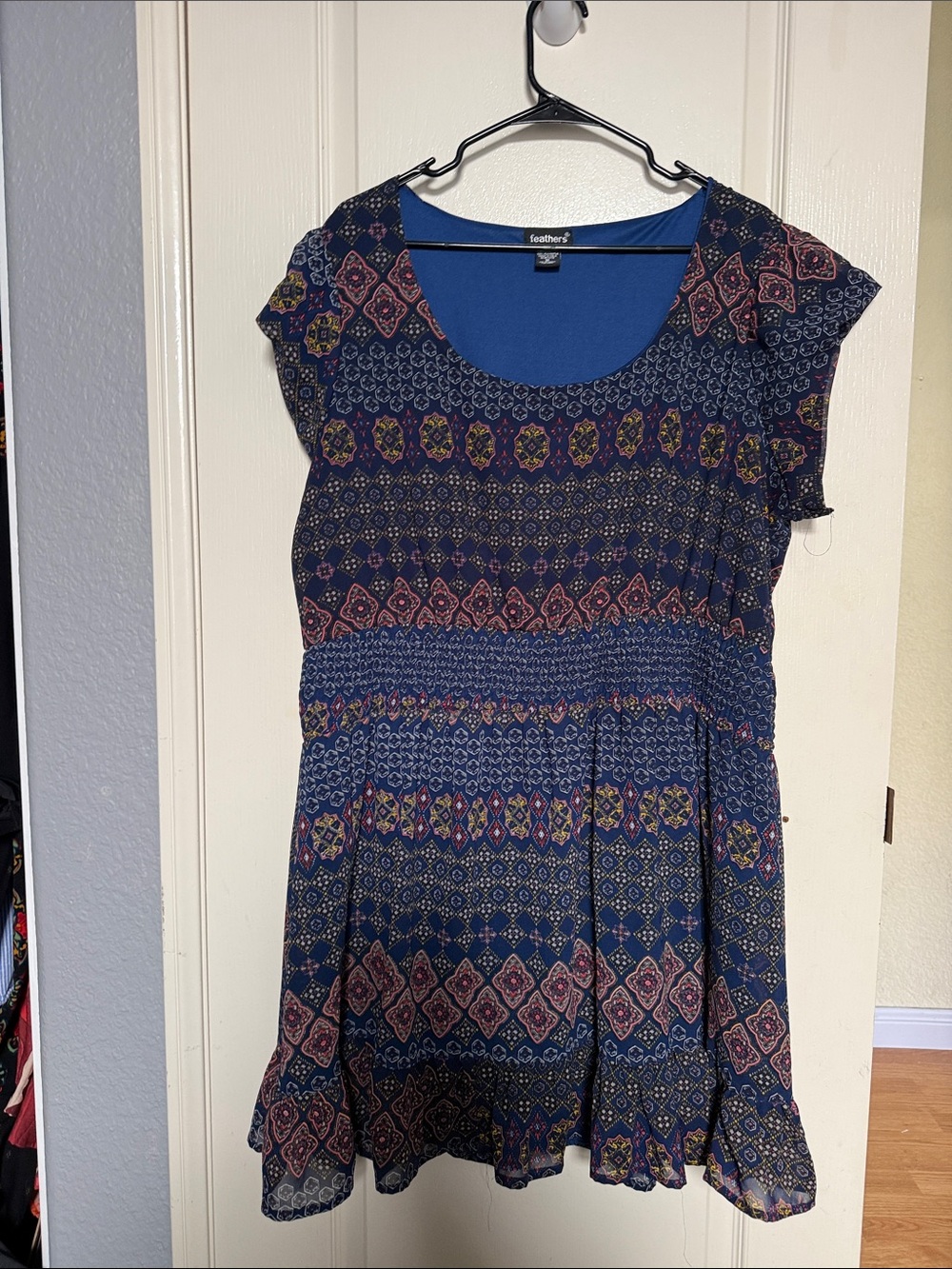 feathers Blue Patterned Short Sleeve Tunic